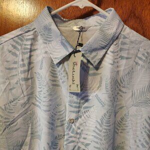 Men's Medium SheLucki Blue Leaf Print Hawaiian Short Sleeve Button Down Shirt